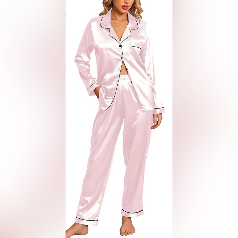 Soft Pink Satin Pajama Set